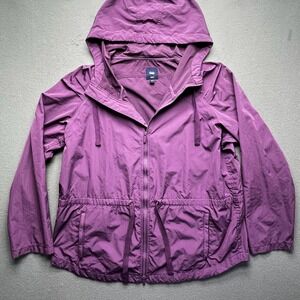 Gap Women Hooded Lightweight Anorak Jacket Purple‎ Large Zip Waist Drawstring